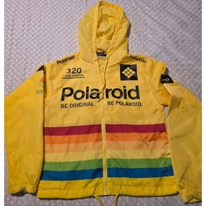 Polaroid Windbreaker Rain Jacket Mens Small Yellow Rainbow Hooded